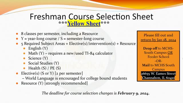 Minooka High School sets February 9 deadline for honors course selection changes