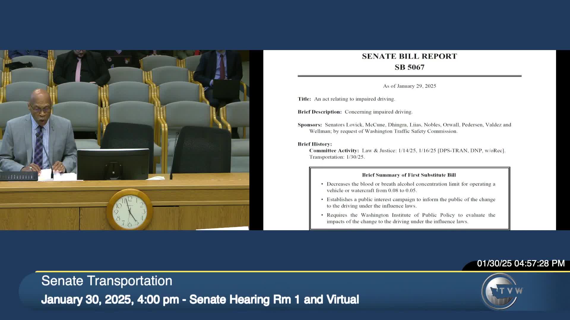 Washington Senate hears emotional testimony on bill to lower DUI threshold to 0.05 BAC