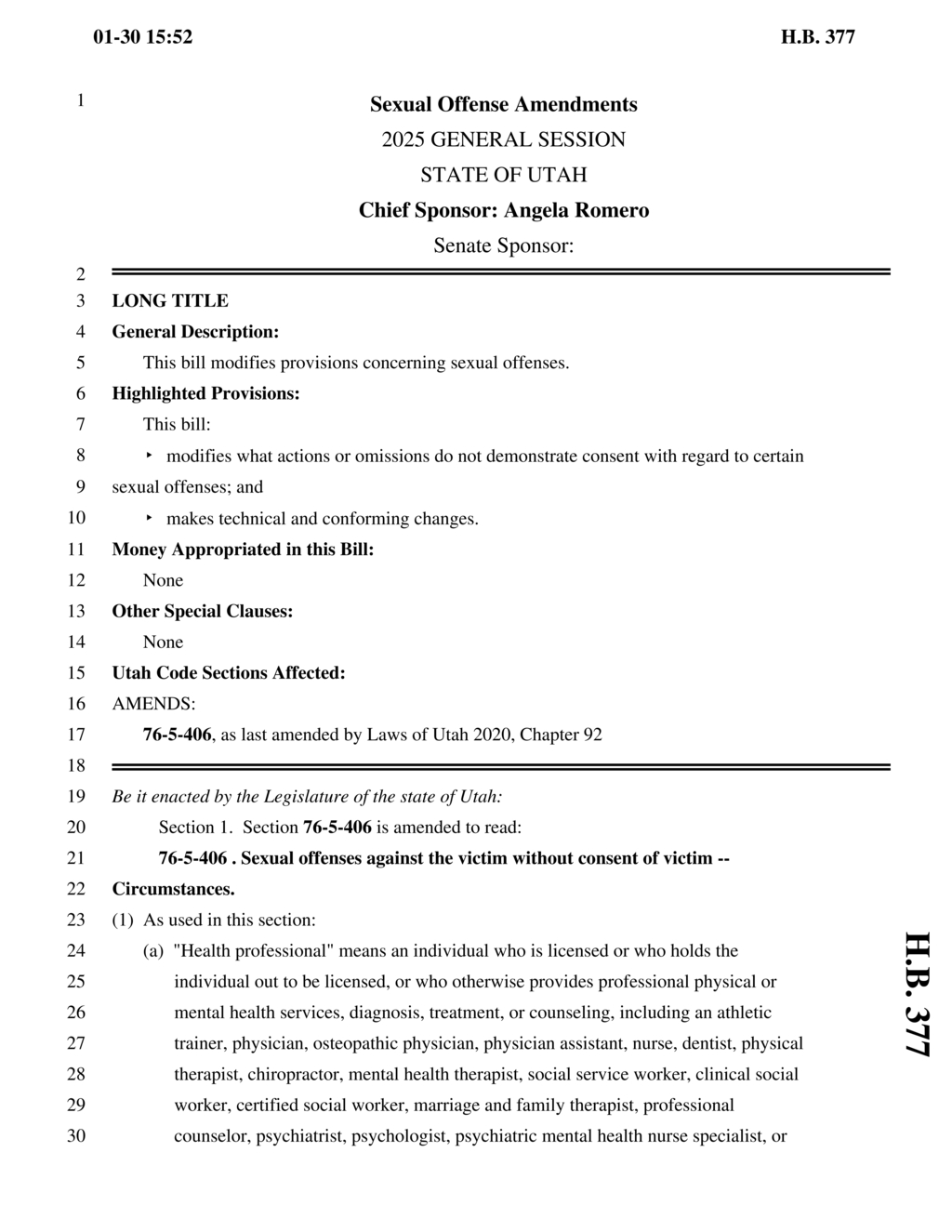 Angela Romero sponsors sexual offense amendments in Utah legislature