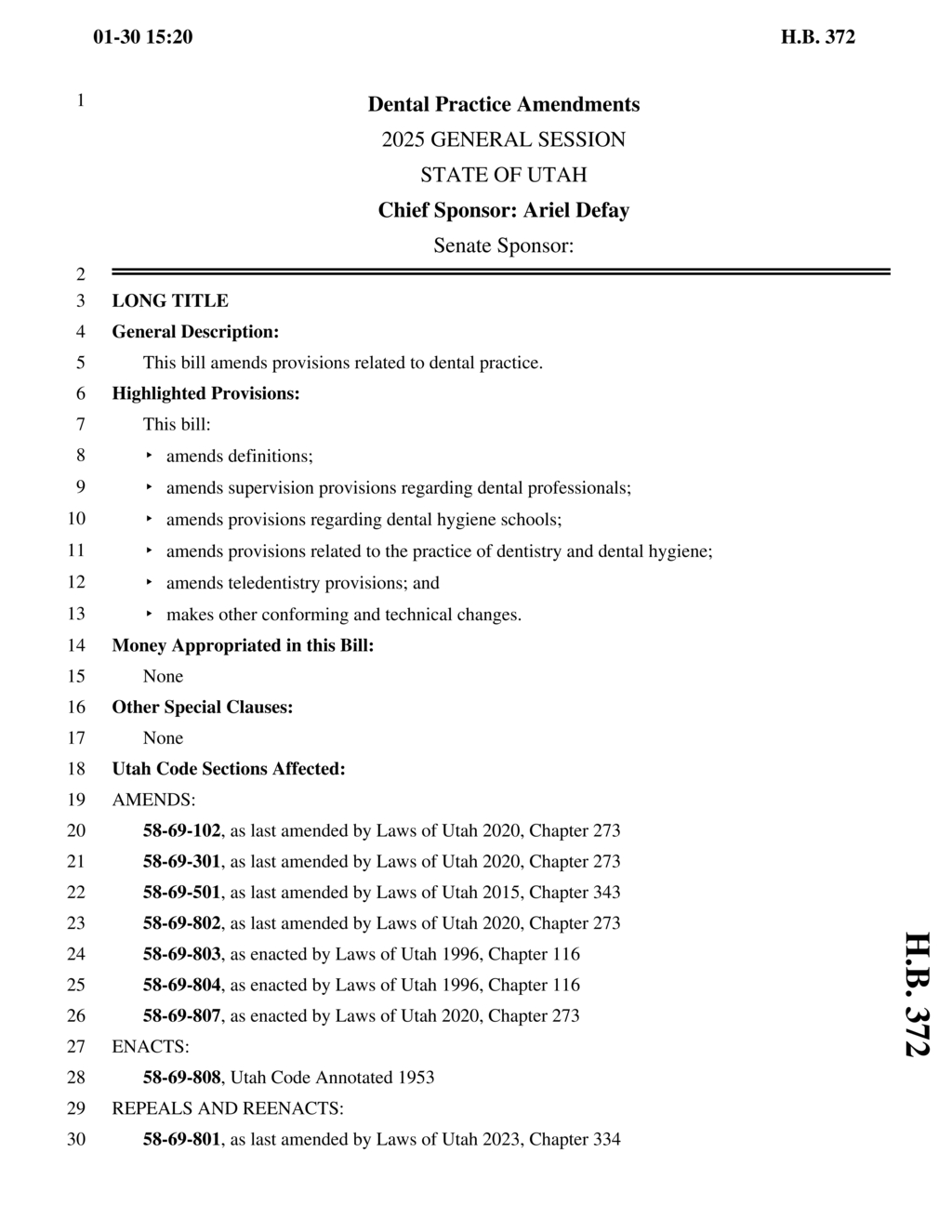 Utah lawmakers amend dental practice regulations including teledentistry and supervision provisions
