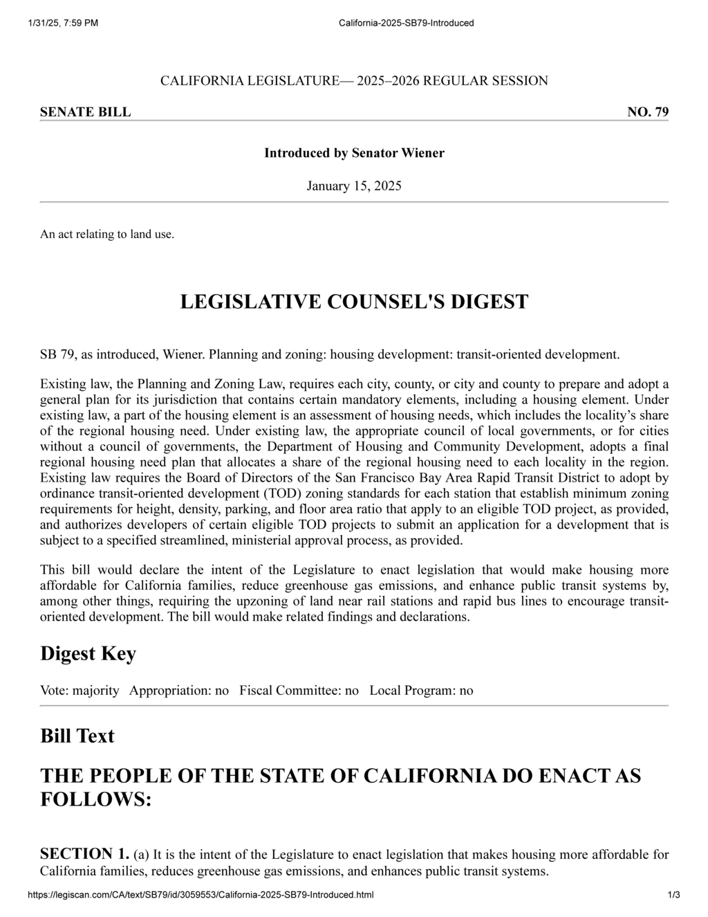 Senator Wiener proposes SB 79 to boost affordable housing and transit in California