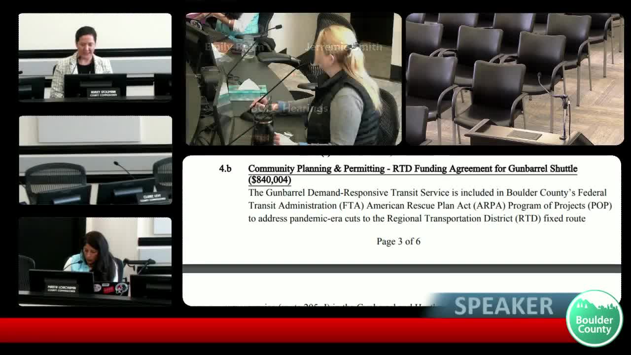 Commissioners table RTD shuttle funding agreement for Gunbarrel route, ask for map and dates