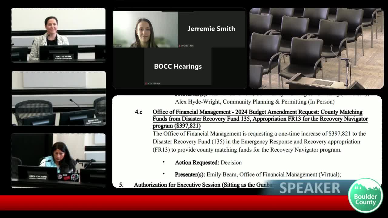 Commissioners approve $397,821 transfer from disaster recovery fund to reconcile Marshall Fire recovery navigator program