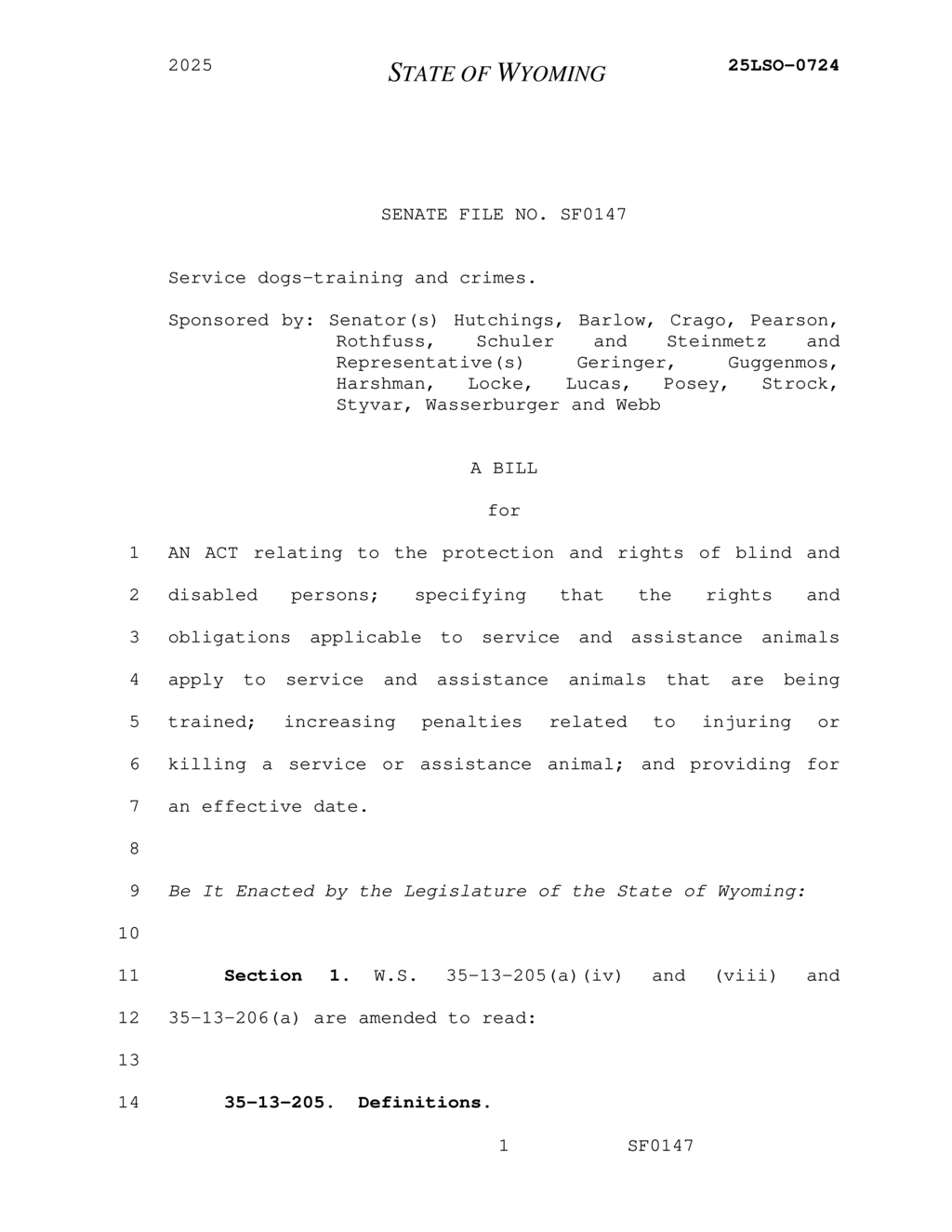 Wyoming legislature passes bill enhancing protections for service animals in training