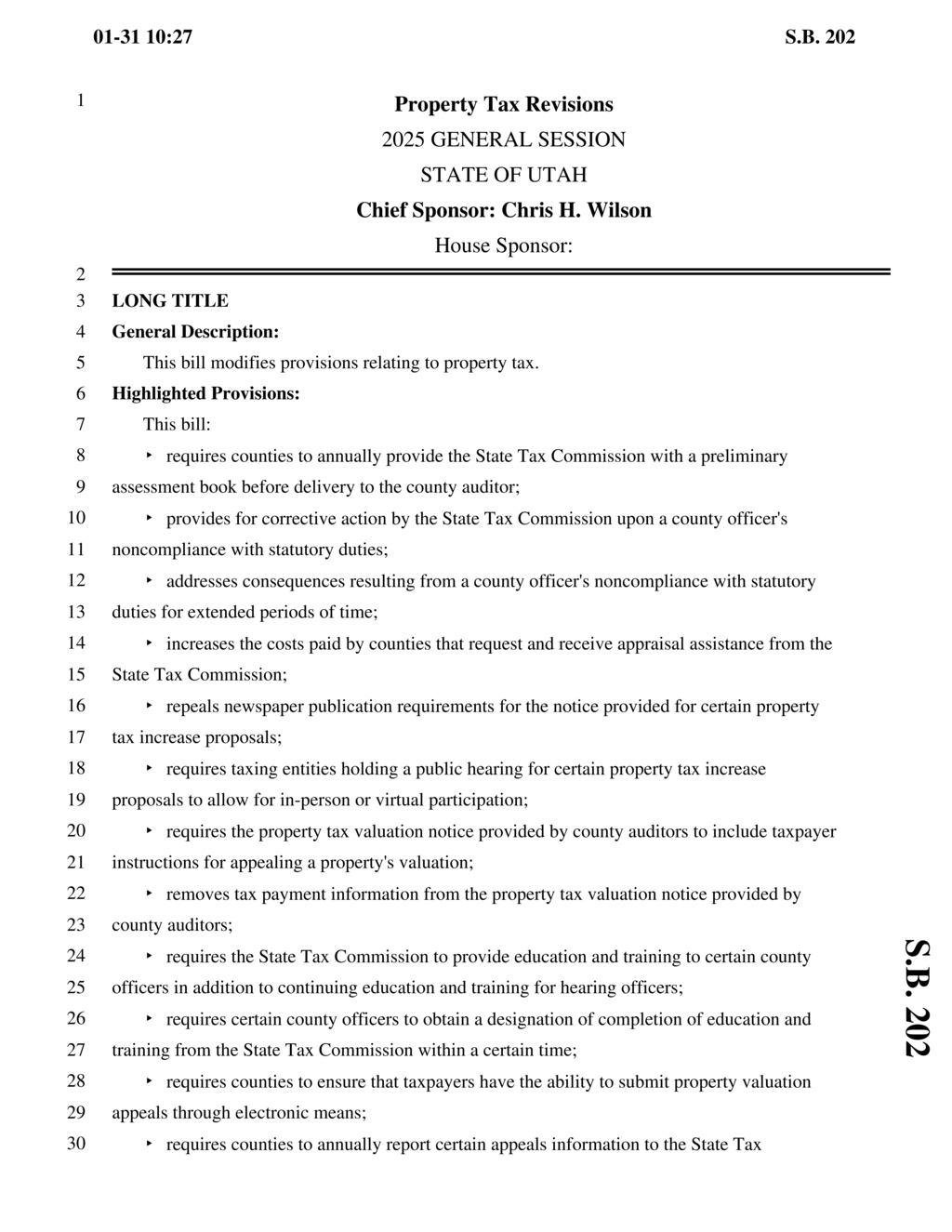 Utah Legislature approves S.B. 202 for tax notice and property valuation improvements