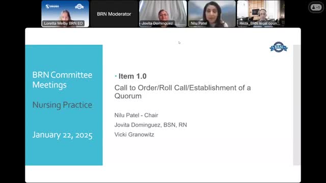 Committee meeting opens with Chair Nilu Patel and members Jovita Dominguez and Bridal Winn