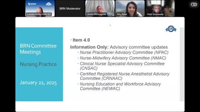 BRN advisory committees advance CNS and CRNA regulatory work; national certification gaps cited
