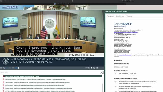 Applicant requests continuance of CUP modification for 4041 Collins Avenue hotel citing transportation comments