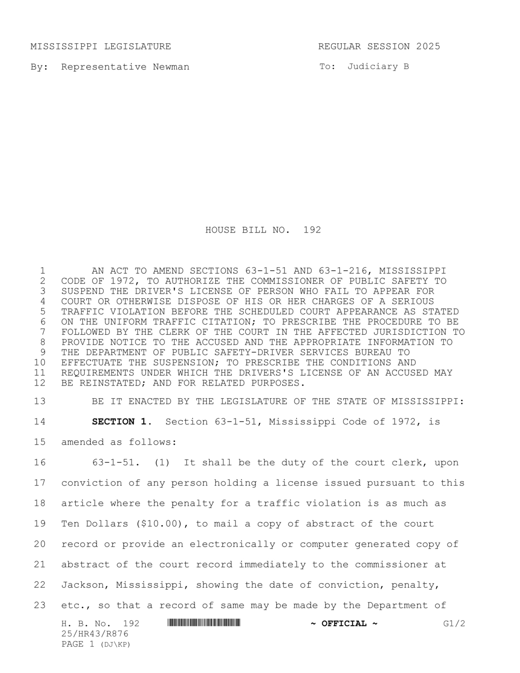Mississippi enacts driver's license suspension for court appearance failures