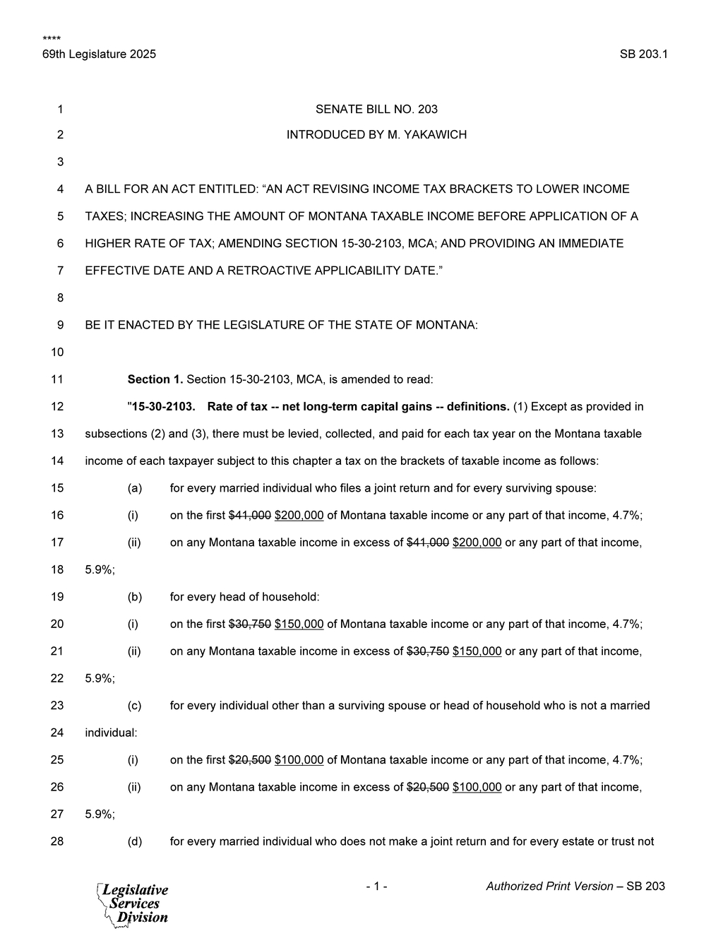 Senator Yakawich proposes tax reform to reduce Montana income tax brackets