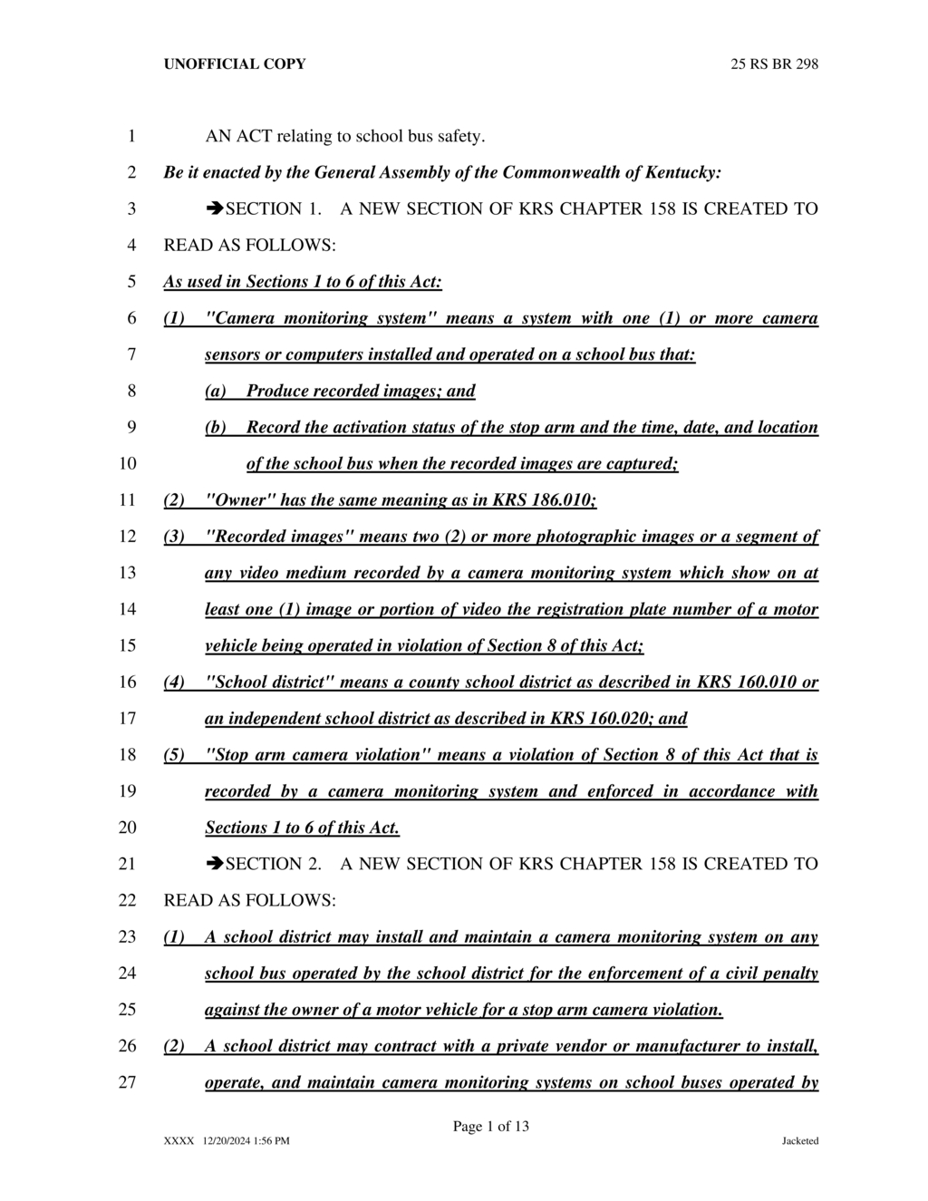 Kentucky enacts law for enforcing school bus stop arm camera violations