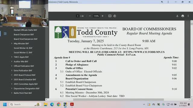 Todd County commissioners sworn in; Bob Byers selected board chair, Tim Denny vice chair