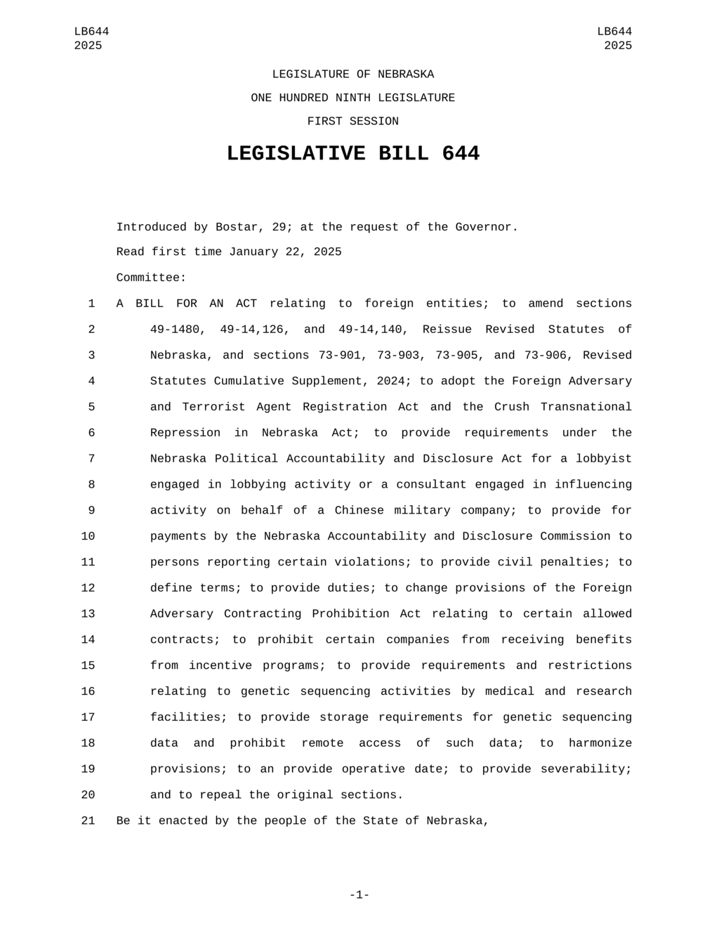 Nebraska aims to regulate foreign agents under new registration act
