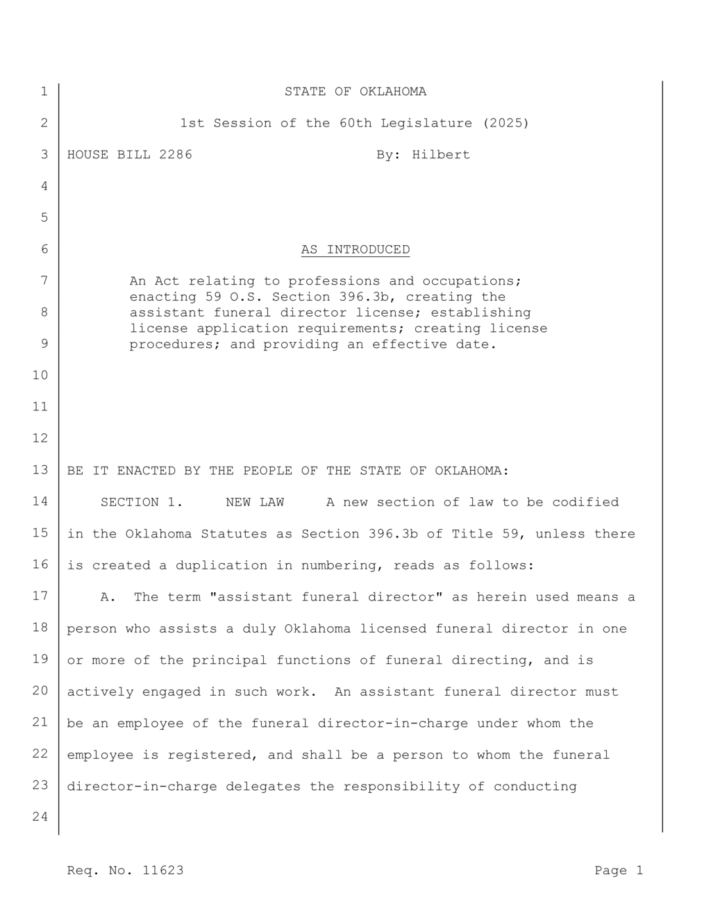 Oklahoma Board to License Assistant Funeral Directors under New Regulations
