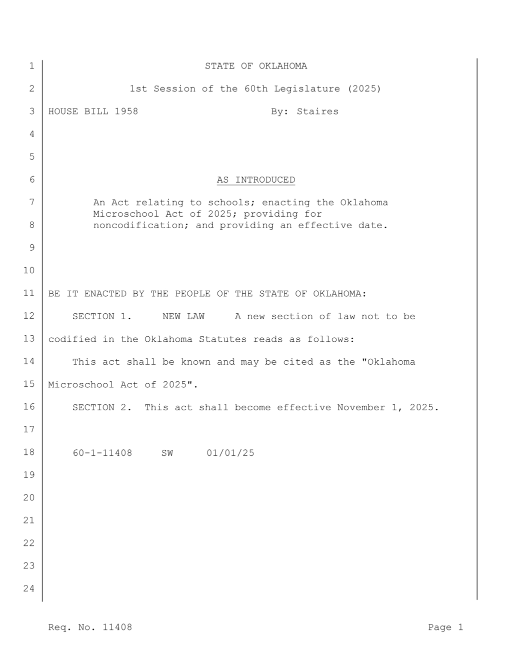 Oklahoma Legislature introduces Microschool Act for 2025 education reform