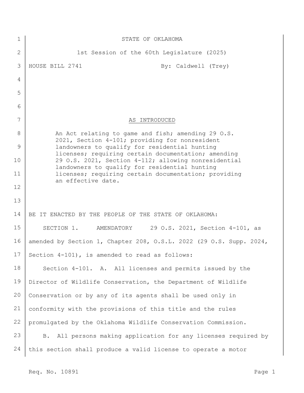 Oklahoma adjusts hunting license requirements for residents and landowners