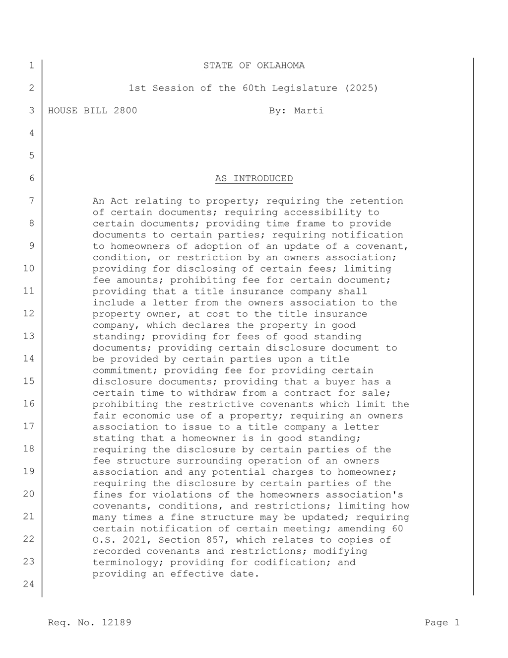 Oklahoma enacts new laws for homeowners associations and real estate transparency