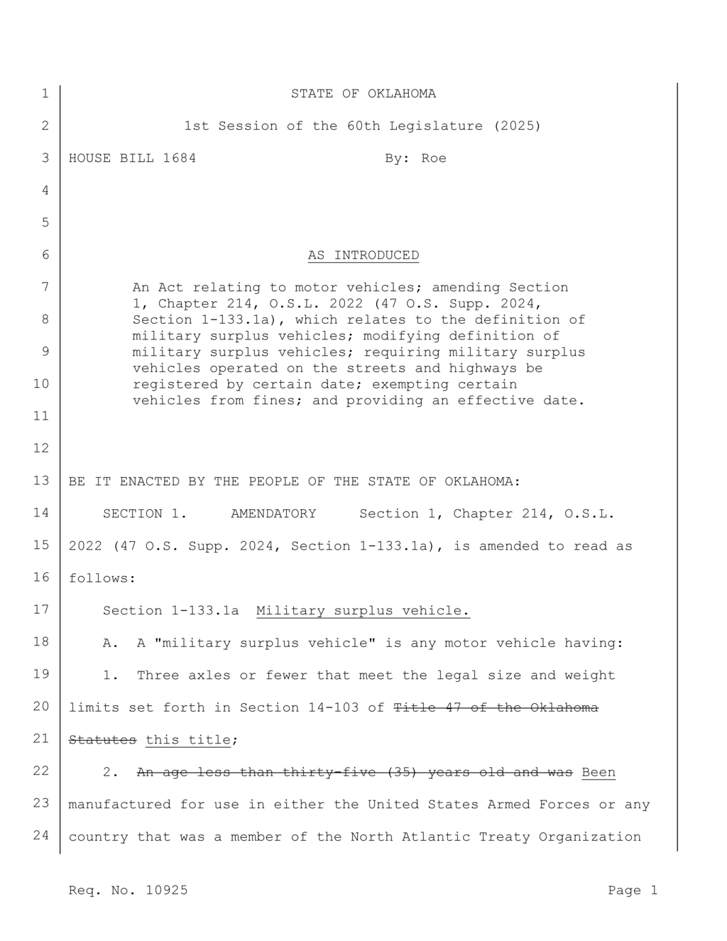 Oklahoma mandates military surplus vehicle registration by November 2025