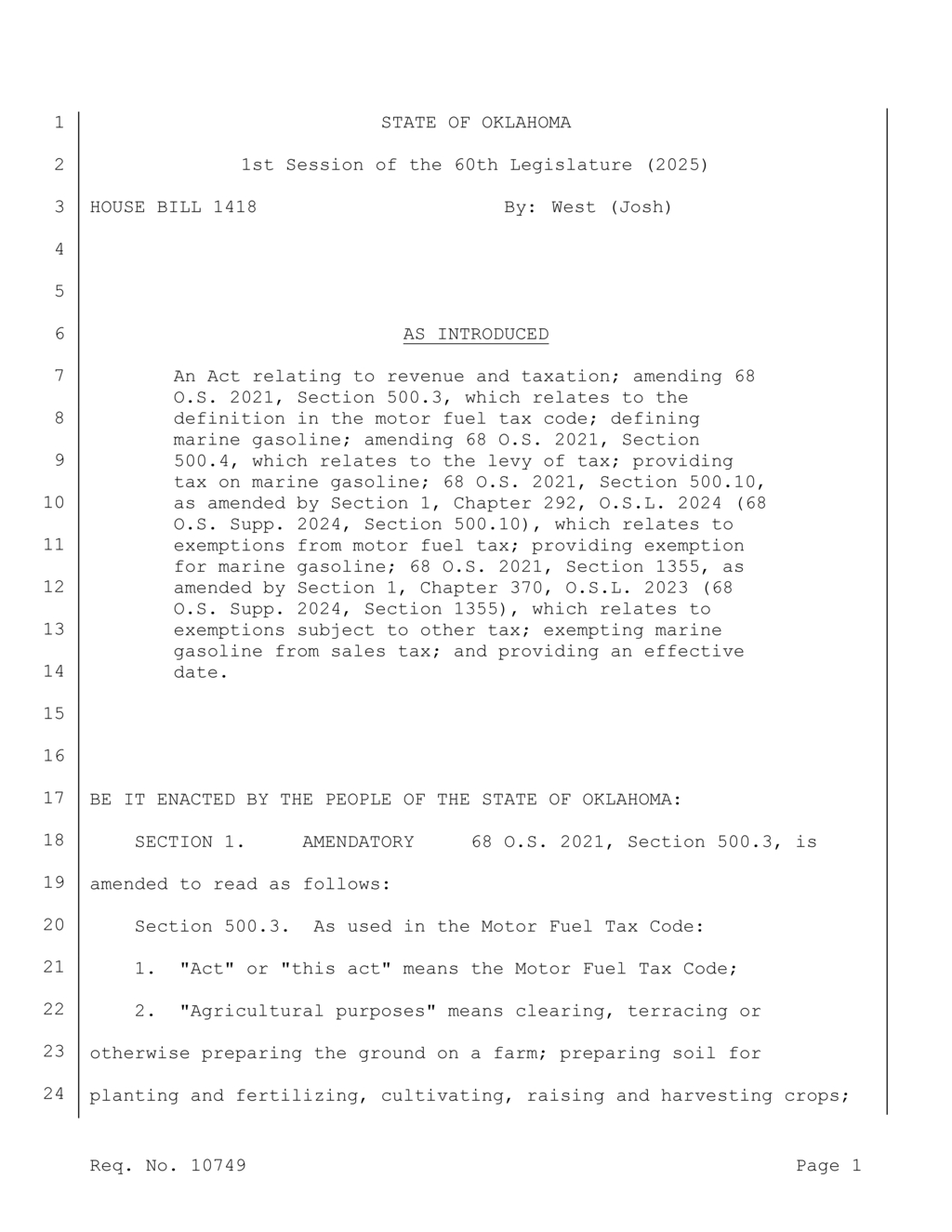 Oklahoma approves motor fuel exemptions for public and agricultural use