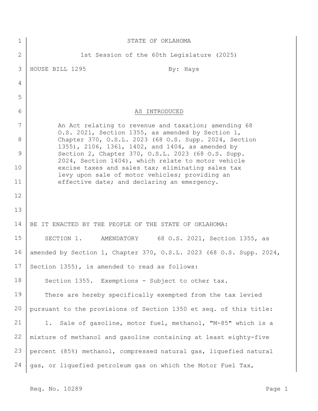 Oklahoma passes tax exemption for motor vehicle sales statewide