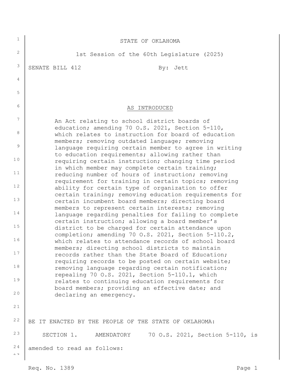 Oklahoma State Board outlines new school board member education requirements