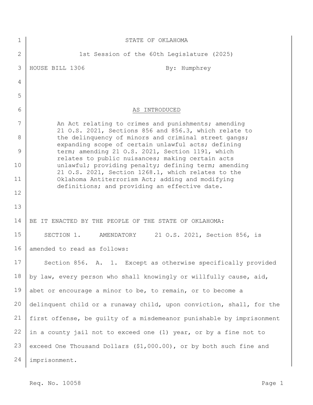 Oklahoma defines runaway child conditions and legal consequences for aiding minors