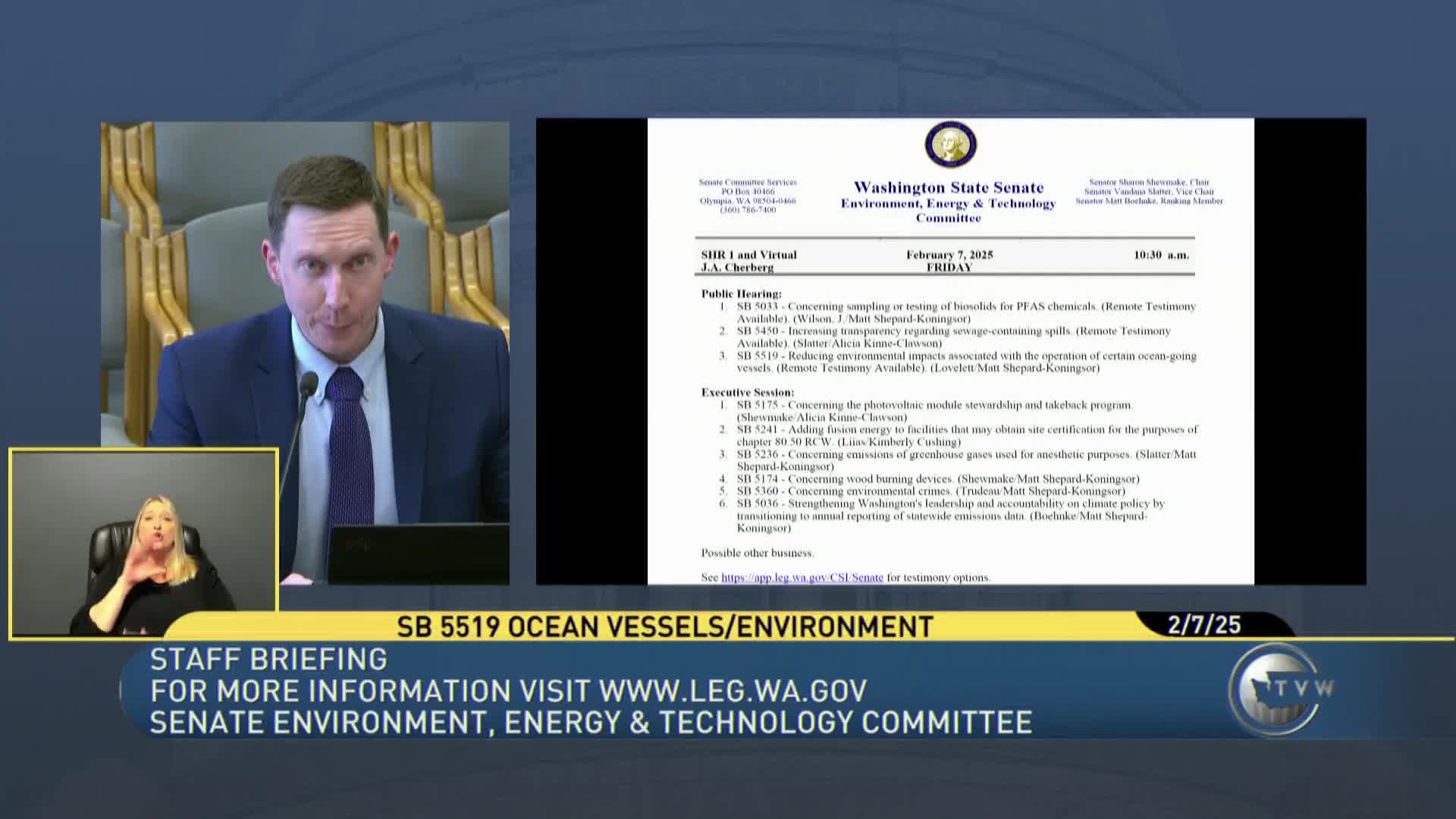 Senator Lovett presents bill to ban high sulfur fuel near Washington shores