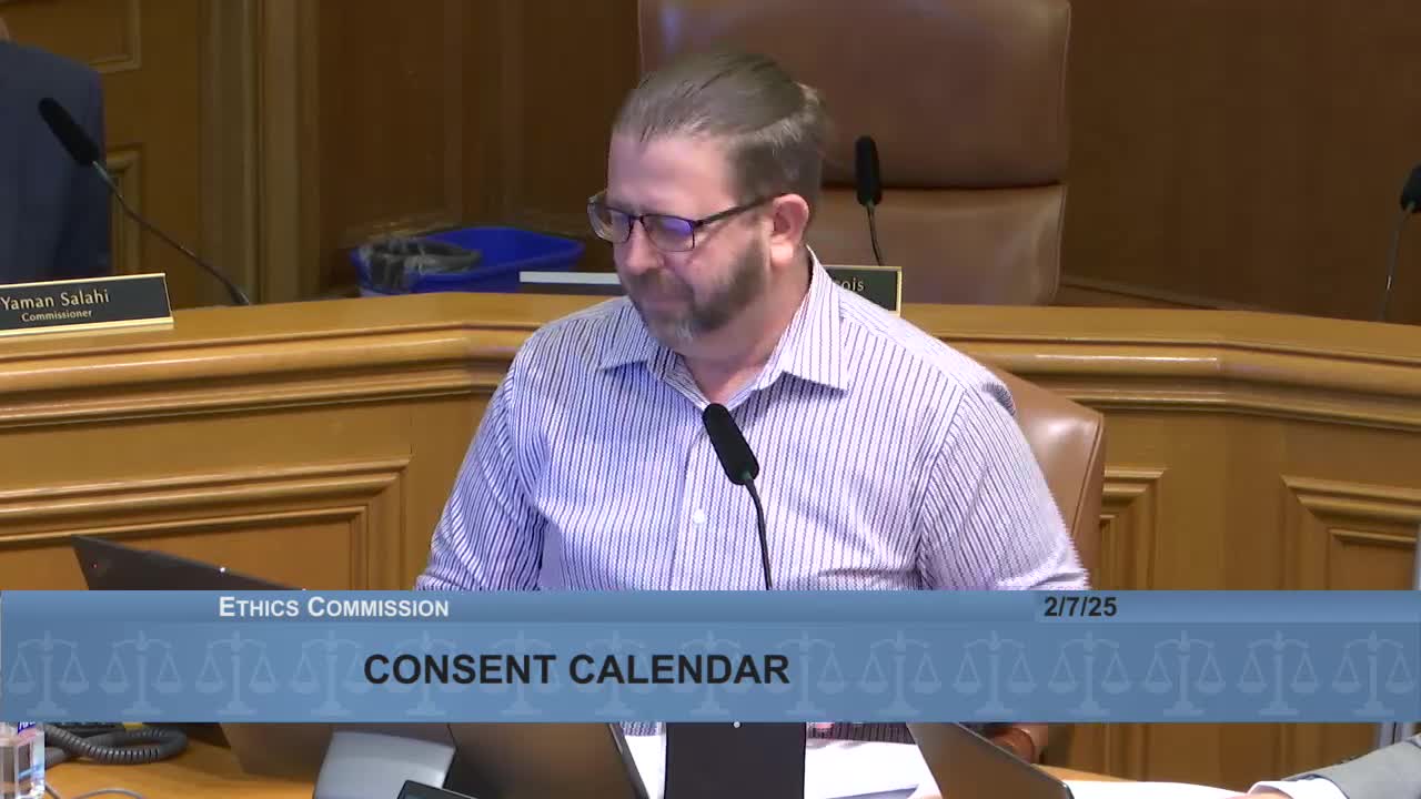 At-a-glance: Ethics Commission votes — consent calendar, enforcement stipulation, and officer elections