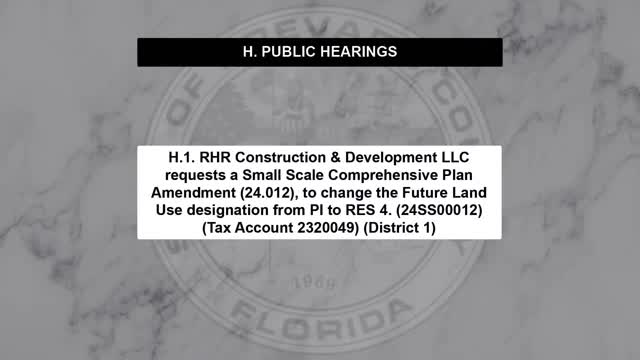 Commission approves small‑scale plan change and zoning for RHR Construction to allow two‑lot residential build in Cocoa with BDP