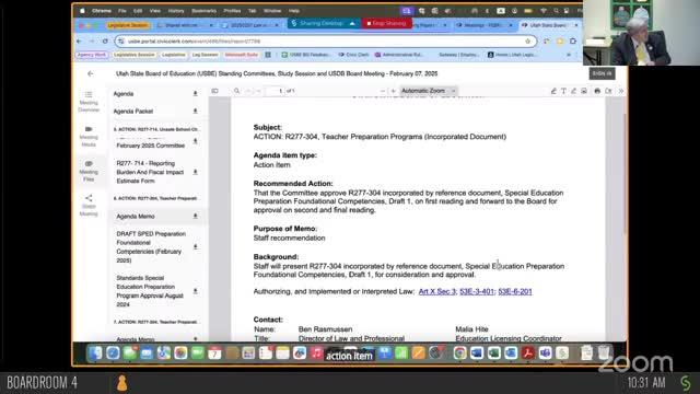 Committee approves special-education foundational competencies and associated teacher-preparation rule