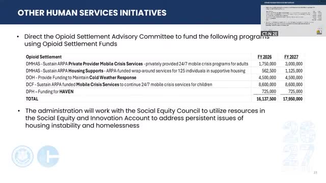 Budget proposes directing opioid settlement and other off-budget funds to maintain programs; committee seeks transparency