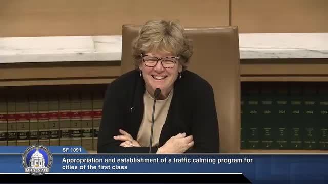 Committee hears $10 million-per-year traffic-calming grant proposal for first-class cities; bill laid on table