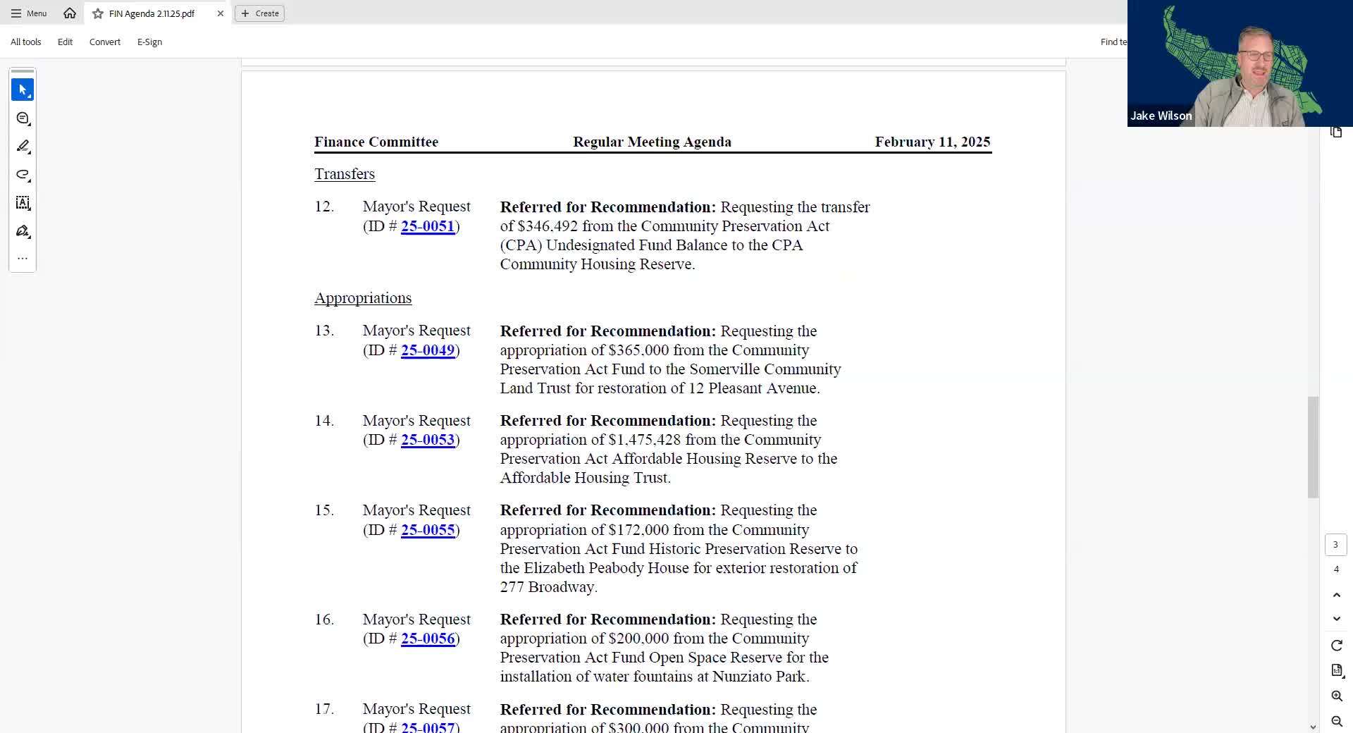 Finance committee recommends multiple Community Preservation Act appropriations totaling over $2.6M