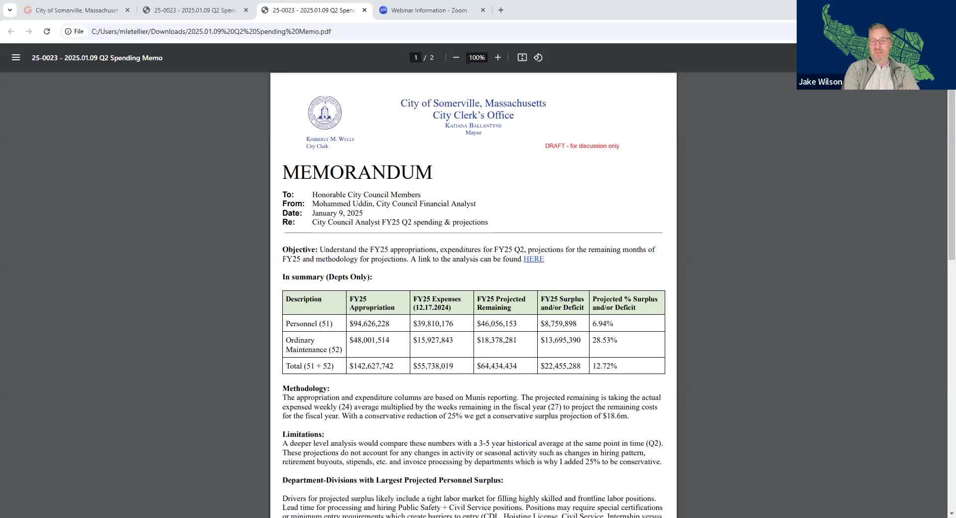 Council finance analyst projects ~$18–22M operating surplus for FY25 based on mid-December data
