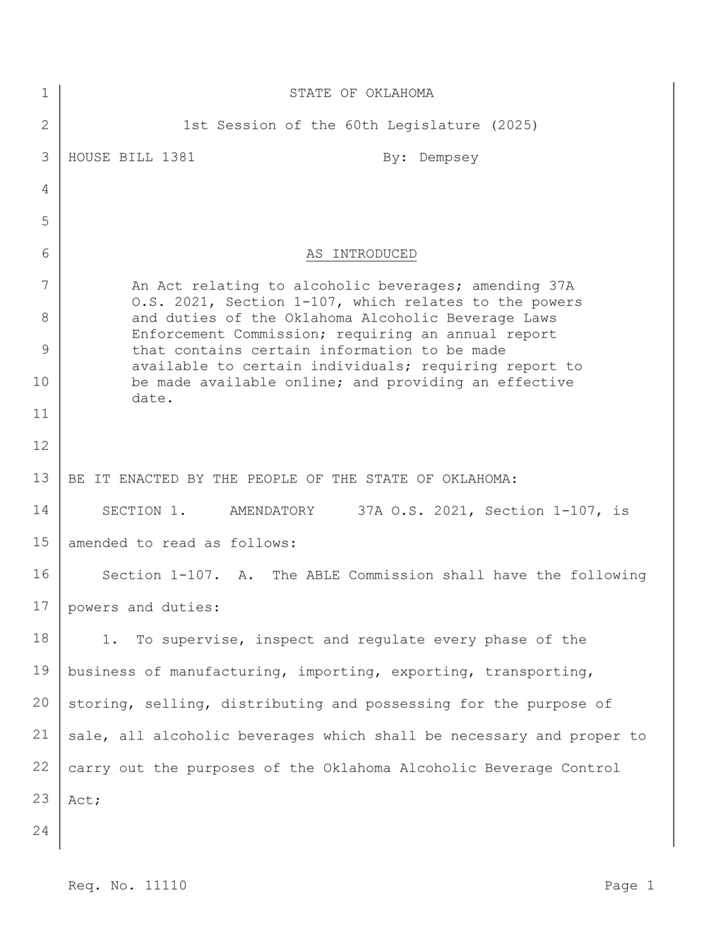 Oklahoma ABLE Commission to enforce new alcohol control regulations by November 2025