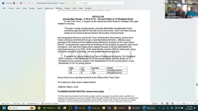Finance Committee supports Planning Boards conditional backing of Mori Woodland Drive rezoning after neighbor talks