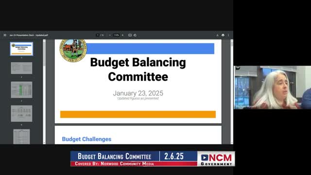 Norwood budget panel flags 10.5% health‑insurance projection, $9 million shortfall; sets budget targets for schools and town