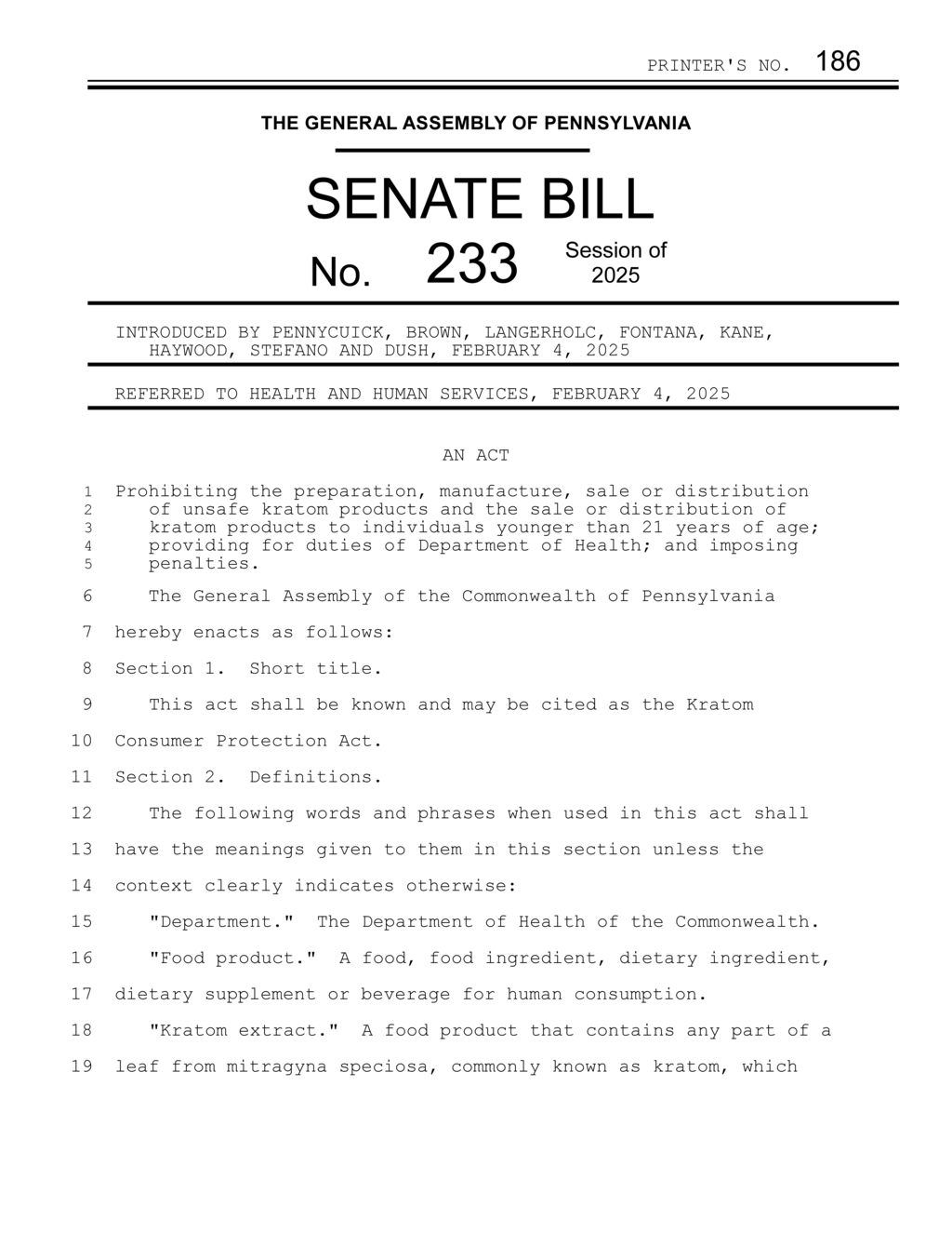 Pennsylvania lawmakers introduce Kratom Consumer Protection Act to regulate product safety