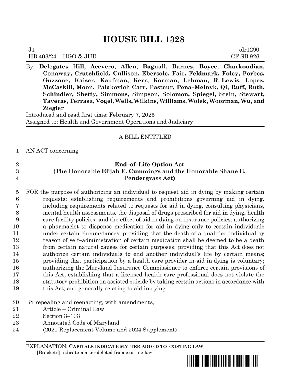 Maryland legislators introduce End-of-Life Option Act for assisted dying