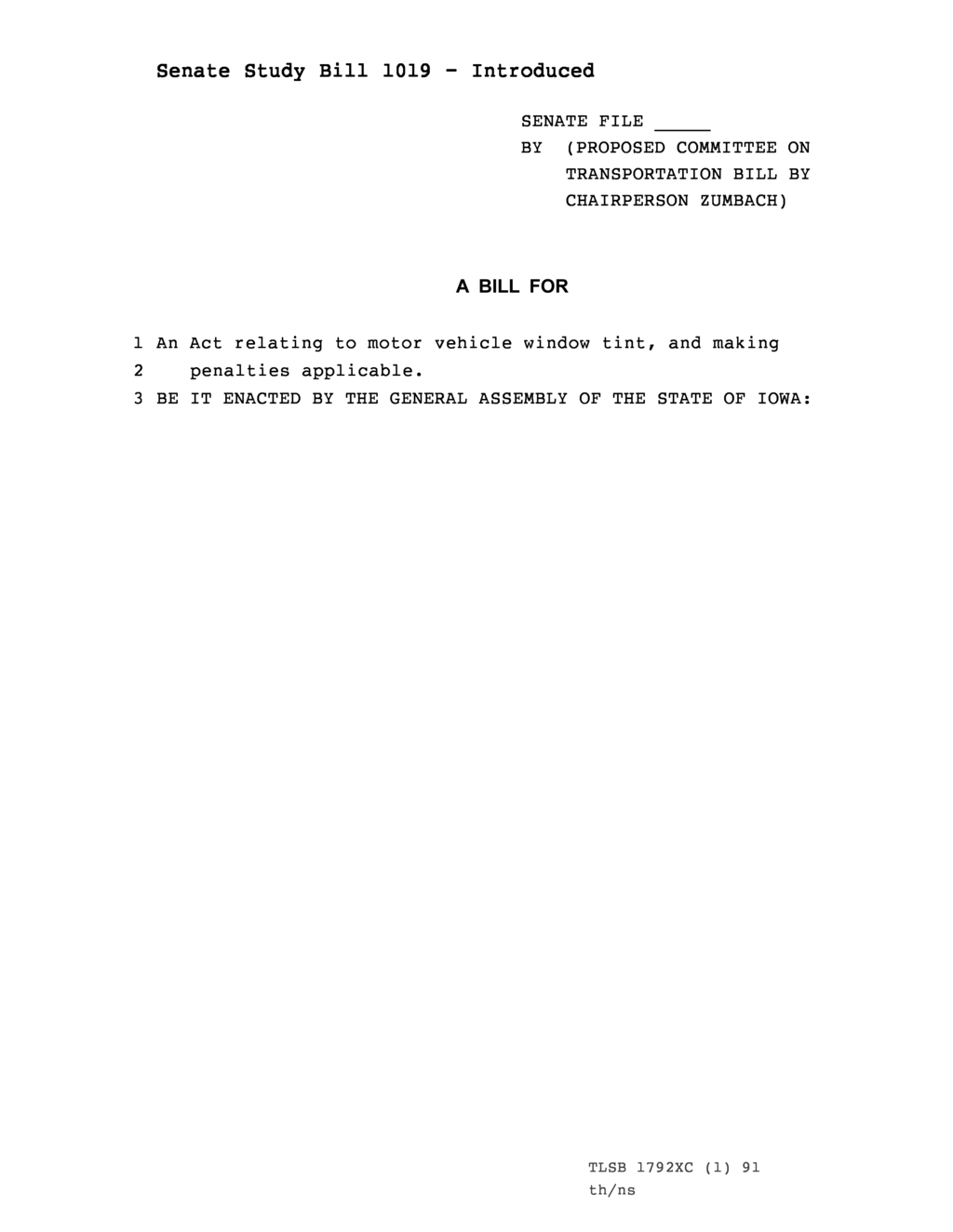 Iowa Senate introduces bill regulating motor vehicle window tint