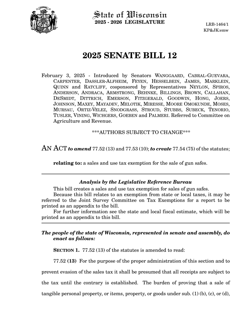 Wisconsin senators propose tax exemption for gun safe sales