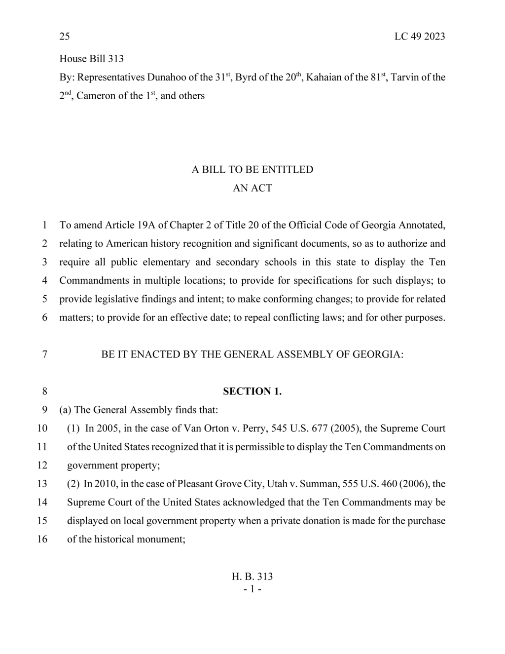 General Assembly supports teaching Ten Commandments in public schools