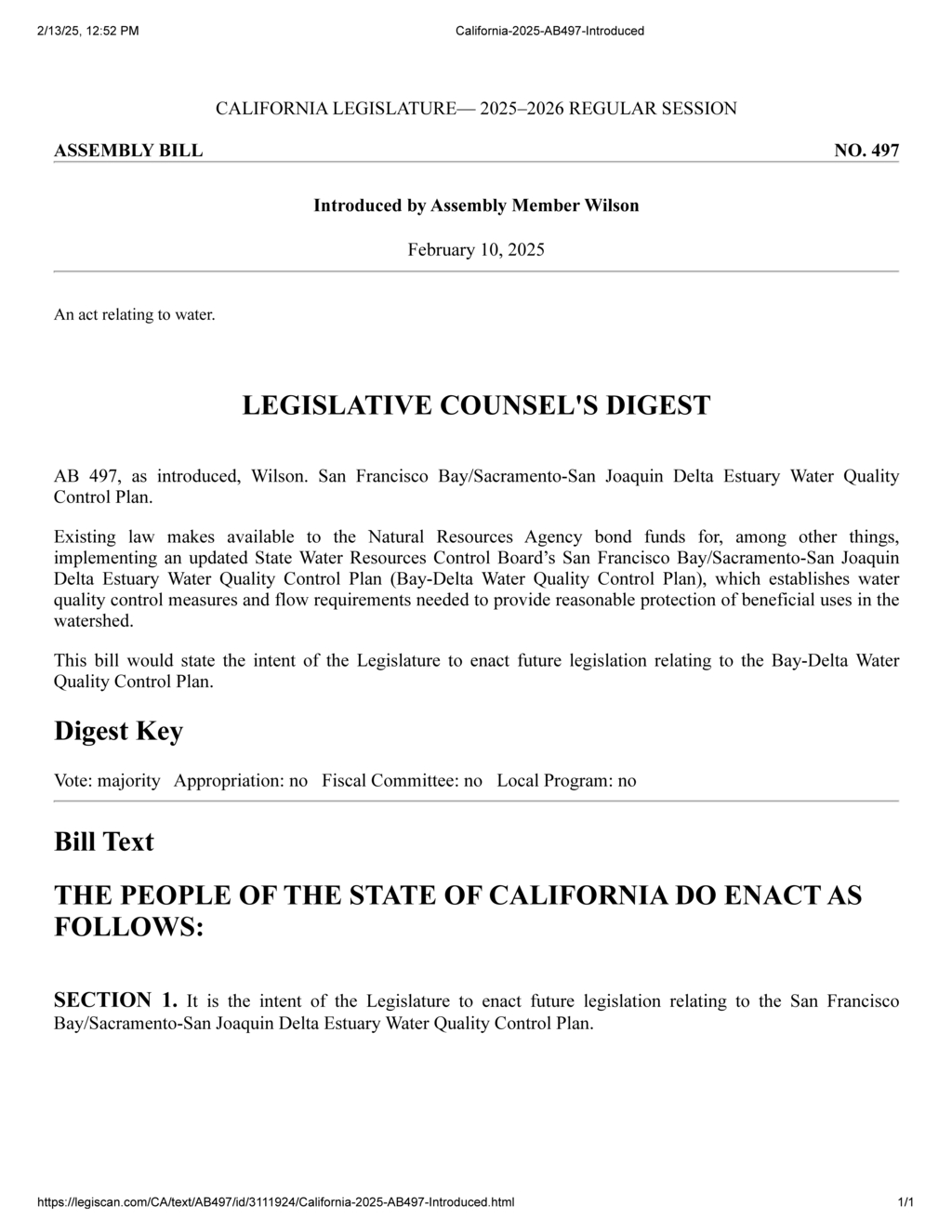 Assembly Member Wilson introduces AB 497 for Bay-Delta water quality measures