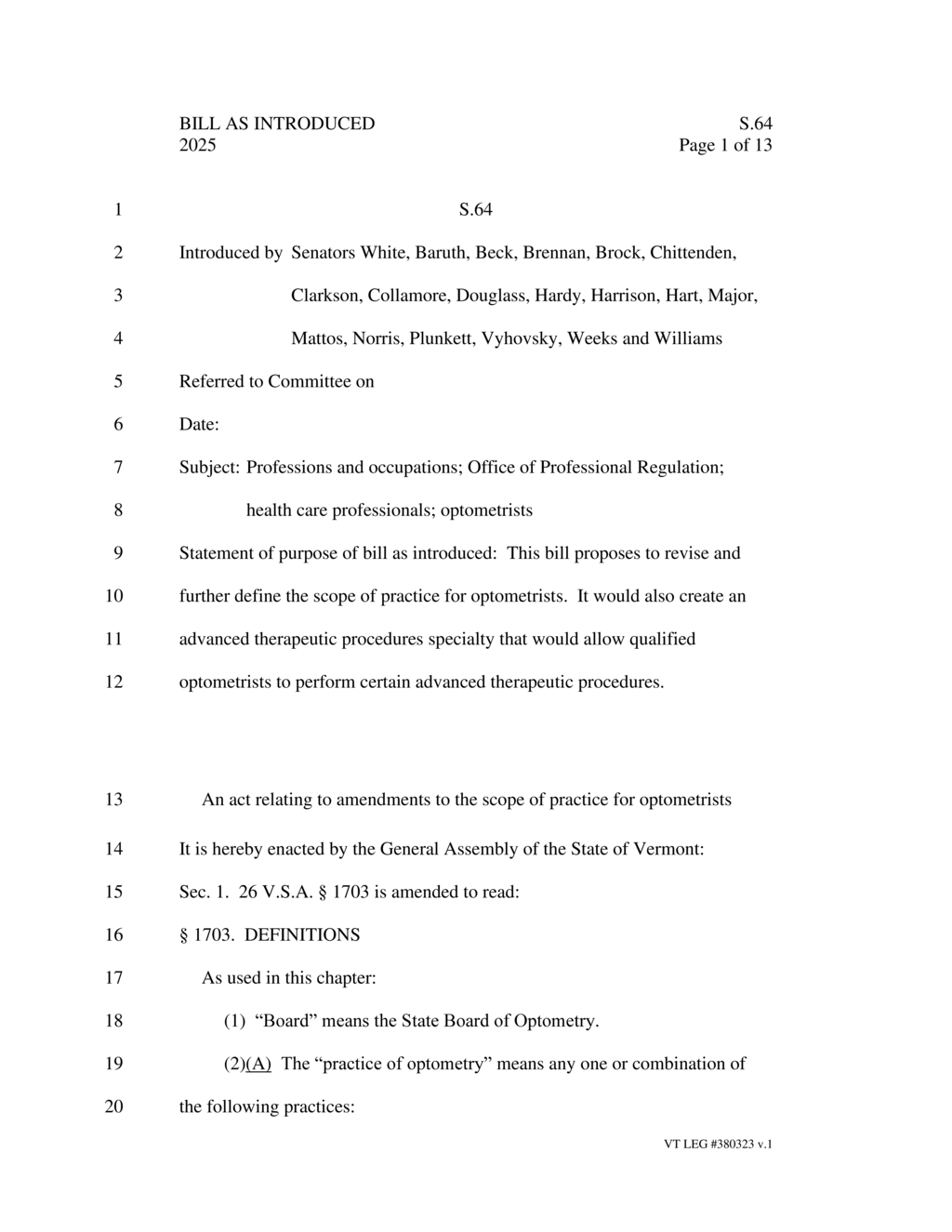 Vermont Senators propose new scope of practice for optometrists with advanced procedures