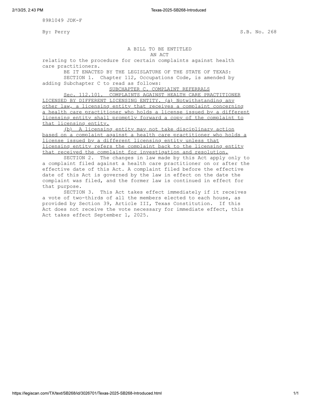 Texas Legislature passes bill to streamline health care complaint referrals