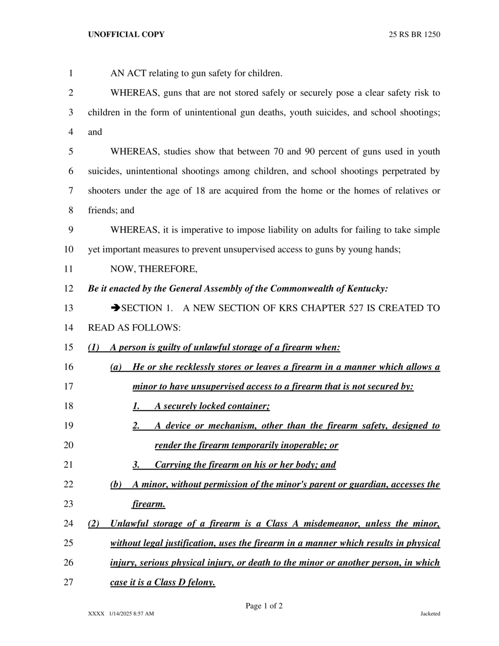 Legislature introduces Baby Dre Gun Safety Act for firearm regulation