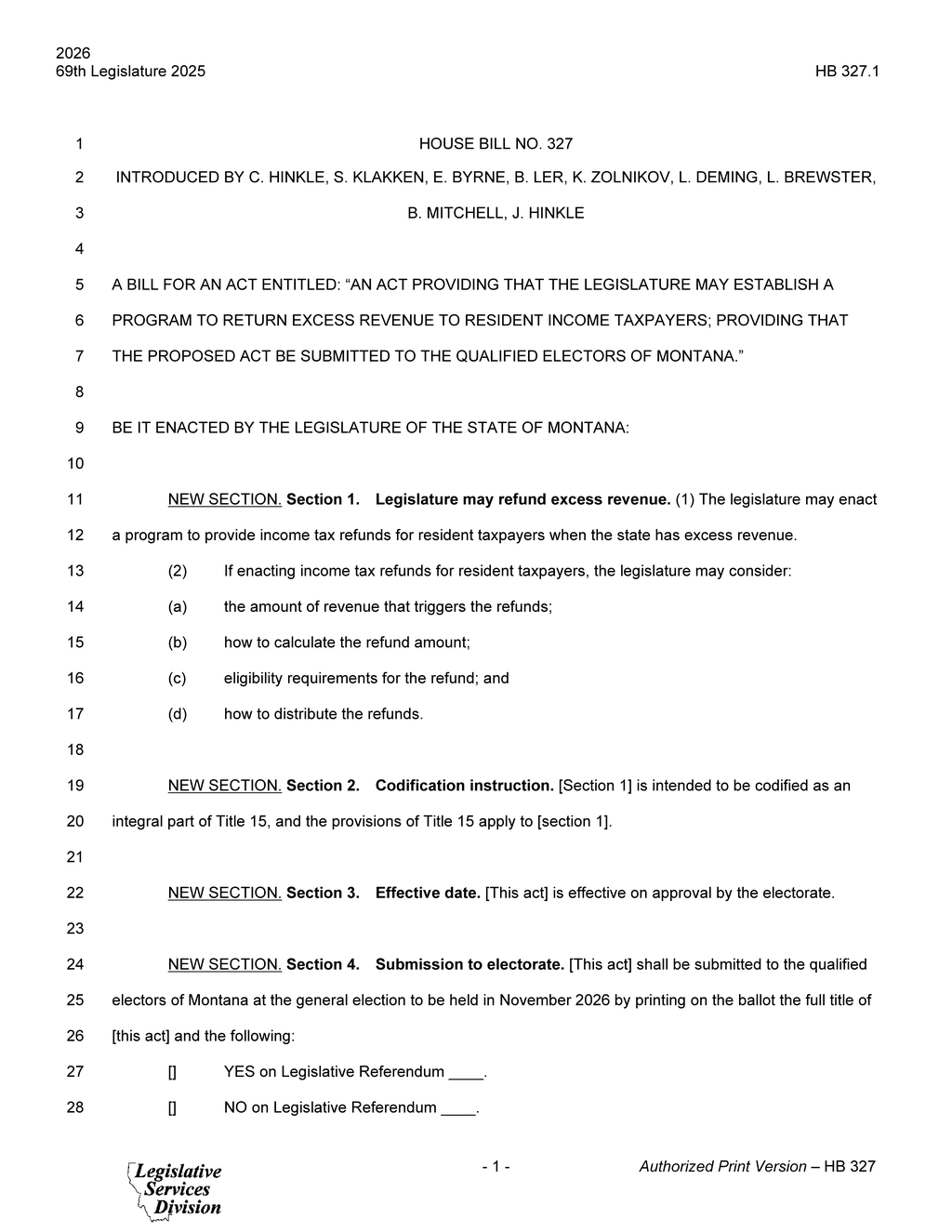 Montana legislature proposes taxpayer refunds from excess revenue under HB 327