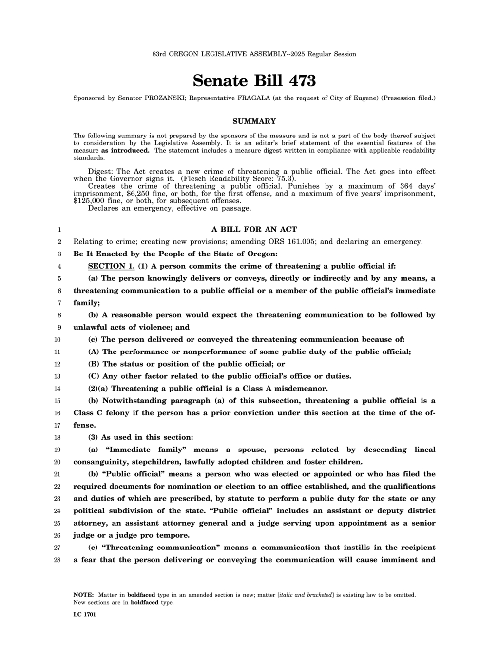 Oregon legislature passes emergency Criminal Code update for 2025