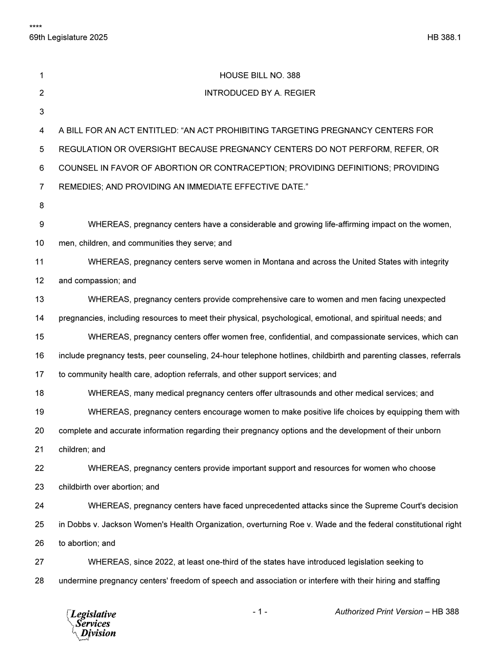 Montana legislature restricts abortion-related requirements for pregnancy centers