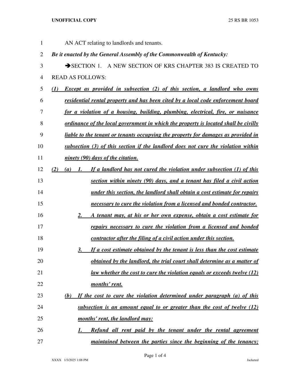 Legislation outlines tenant rights in mold-related disputes and civil actions